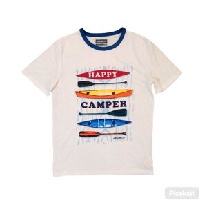 Eddie Bauer Youth‎ White Happy Camper Canoe Ringer Crew Neck T-Shirt Large